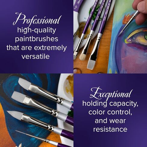 Silver Brush Limited 8801-6 Silver Silk 88 Flat Paintrush for Acrylic و Watercolor و Gouache و Leks و Hyes ، Size 6 ، Long Handle in Kuwait