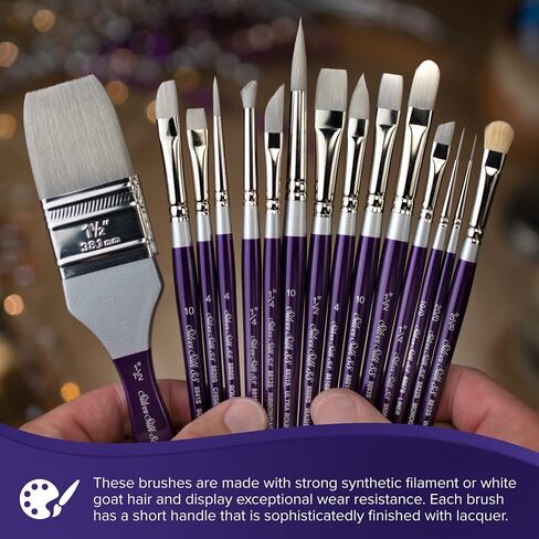 Silver Brush Limited 8801-6 Silver Silk 88 Flat Paintrush for Acrylic و Watercolor و Gouache و Leks و Hyes ، Size 6 ، Long Handle in Kuwait