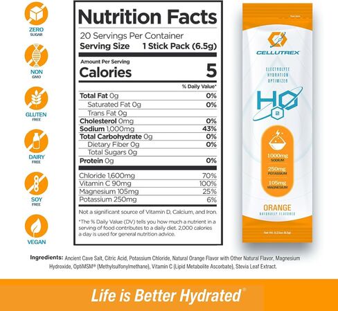 Cellutrex® H2O Electrolytes - Variety Pack - Zero Sugar Salt Hydration Packets, Additive-Free, Non-GMO Electrolytes Powder for Workouts, Fasting & More, 20 Easy-Open Sticks in Saudi Arabia