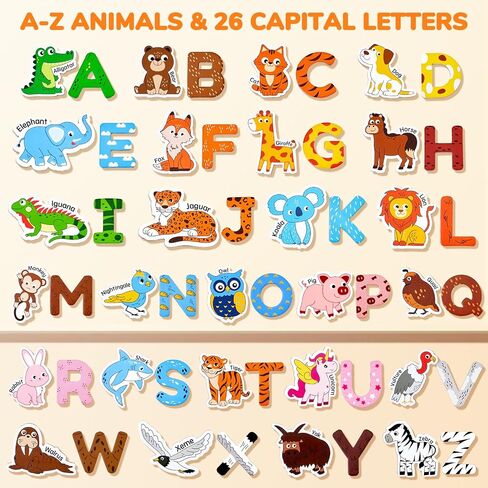 Wooden Magnets for Kids – 26 Cute A-Z Animals Fridge Magnets for Toddlers, Large Magnetic Animal Refrigerator Toys, Fun Educational Learning Gifts for Toddlers 2 3 4 5 Years Old in Kuwait