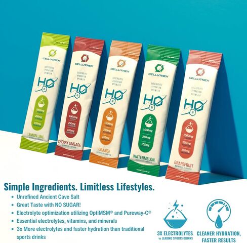 CellUtrex® H2O بالكهرباء-حزمة متنوعة-حزم ترطيب ملح ملح السكر ، مسحوق الإلكتروليت الخالي من الإضافات ، غير المعدلة وراثيًا للتشغيل ، الصيام والمزيد ، 20 عصيًا سهلة المفتوحة in Saudi Arabia