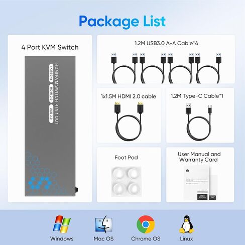 USB3.0 HDMI KVM Switch 2 أجهزة كمبيوتر 1 شاشة، 4K @ 60HZ 2 Port Monitor Switcher للكمبيوتر / الكمبيوتر المحمول، التوصيل والتشغيل in Saudi Arabia