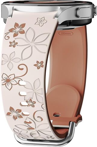 Flower Engraved Band for Samsung Galaxy Watch 7/6/5/4/FE 40mm 44mm/Galaxy Watch 6/4 classic Bands 47mm 43mm 46mm 42mm/Watch 5 pro 45mm Women,No Gap Silicone Cute Floral Strap Wristband Two-Tone Correa in Saudi Arabia