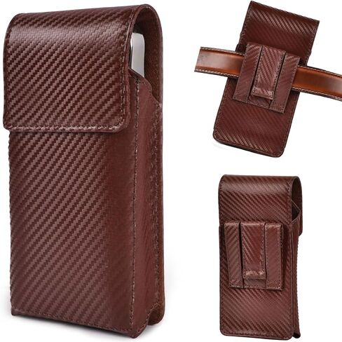 LEATHER VILLAGE Carbon Fiber Leather Phone Holster with Belt Clip and Magnetic Closure Stylish for Men- Medium Universal Cell Phone Pouch for iPhone, Samsung Galaxy, Google Pixel- Brown in Kuwait