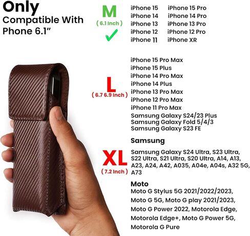 LEATHER VILLAGE Carbon Fiber Leather Phone Holster with Belt Clip and Magnetic Closure Stylish for Men- Medium Universal Cell Phone Pouch for iPhone, Samsung Galaxy, Google Pixel- Brown in Kuwait