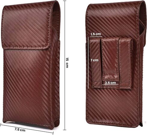 LEATHER VILLAGE Carbon Fiber Leather Phone Holster with Belt Clip and Magnetic Closure Stylish for Men- Medium Universal Cell Phone Pouch for iPhone, Samsung Galaxy, Google Pixel- Brown in Kuwait