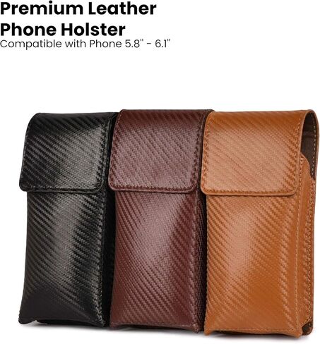 LEATHER VILLAGE Carbon Fiber Leather Phone Holster with Belt Clip and Magnetic Closure Stylish for Men- Medium Universal Cell Phone Pouch for iPhone, Samsung Galaxy, Google Pixel- Brown in Kuwait