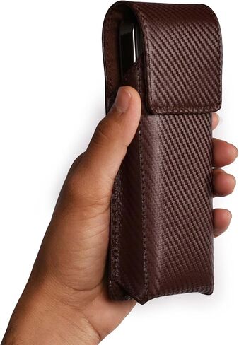 LEATHER VILLAGE Carbon Fiber Leather Phone Holster with Belt Clip and Magnetic Closure Stylish for Men- Medium Universal Cell Phone Pouch for iPhone, Samsung Galaxy, Google Pixel- Brown in Kuwait