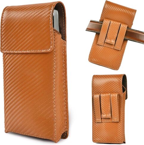 LEATHER VILLAGE Carbon Fiber Leather Phone Holster with Belt Clip and Magnetic Closure Stylish for Men- Medium Universal Cell Phone Pouch for iPhone, Samsung Galaxy, Google Pixel- Brown in Kuwait