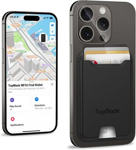 TopMade for MagSafe Wallet with Finder Tracker Works with Apple Find My App, Magnetic Wallet with GPS Tracker Card Holder for iPhone 16 15/14/13/12 Leather RFID Bloking Fit 4 Cards, Midnight Black in Kuwait