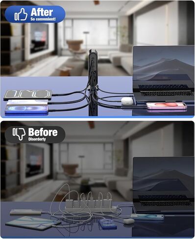 96W Charging Station for Multiple Devices,6 Port Multi Charger Station with 6ft USB C Cables,USB C Fast Charging Hub Organizer Multiport for iPhone 16 15 Pro Max, Samsung, Android, iPad, (Black) in Saudi Arabia
