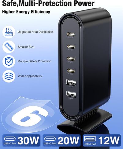 96W Charging Station for Multiple Devices,6 Port Multi Charger Station with 6ft USB C Cables,USB C Fast Charging Hub Organizer Multiport for iPhone 16 15 Pro Max, Samsung, Android, iPad, (Black) in Saudi Arabia