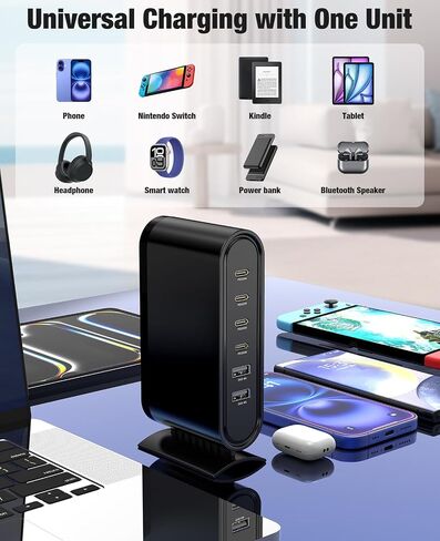 96W Charging Station for Multiple Devices,6 Port Multi Charger Station with 6ft USB C Cables,USB C Fast Charging Hub Organizer Multiport for iPhone 16 15 Pro Max, Samsung, Android, iPad, (Black) in Saudi Arabia