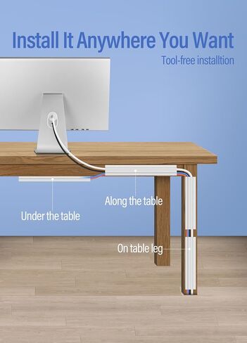 6 Pack Under Desk Cable Management Kit, J Channel Cable Raceway with Double Side Tape, Cord Organizer Tray for Desk, Easy Install, No Drilling, Cable Hider for Home & Office, Child & Pet Proof in Kuwait