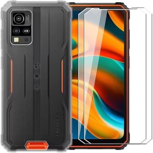 Case for Blackview BV4800 + Glass Screen Protector Tempered Film - Transparent Silicone Soft Flexible Bumper Shockproof TPU Protective Cover Shell for Blackview BV4800 (Clear) in Saudi Arabia