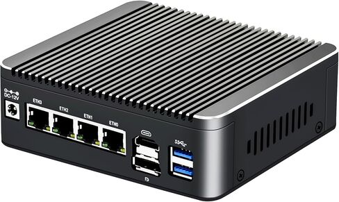 Updated 4 Lan i226 2.5G Firewall Micro Appliance, Fanless Firewall Mini PC Alder Lake-N N100, HDMI, DP, 4xUSB, COM RJ45, AES-NI VPNRouter Support pfsense Openwrt, Wifi Slot, 8GB DDR4 128GB NVMe in Saudi Arabia