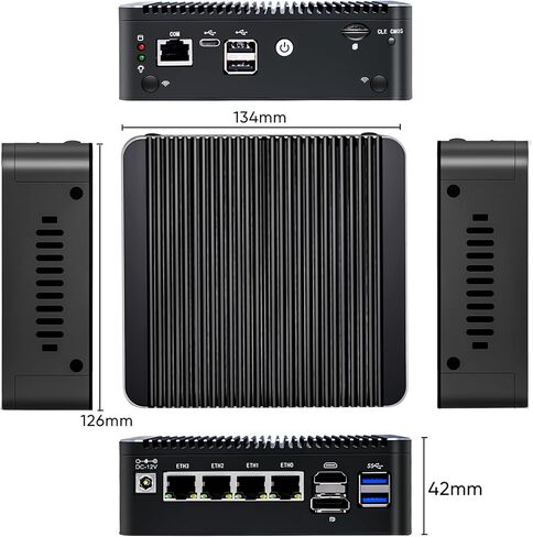 Updated 4 Lan i226 2.5G Firewall Micro Appliance, Fanless Firewall Mini PC Alder Lake-N N100, HDMI, DP, 4xUSB, COM RJ45, AES-NI VPNRouter Support pfsense Openwrt, Wifi Slot, 8GB DDR4 128GB NVMe in Saudi Arabia