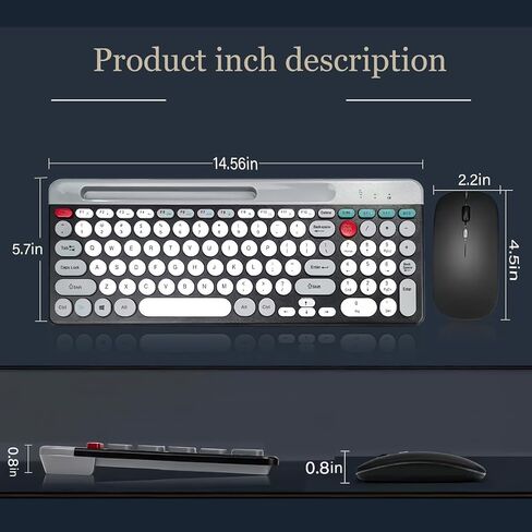 Wireless Keyboard and Mouse Combo with Phone Tablet Holder, Rechargeable Dual-Mode (Bluetooth 5.0 and 3.0 +2.4G) Multi-Device Silent Mouse for Windows, iPad, Tablet, MacOS,iOS,Android (Grey+White) in Saudi Arabia