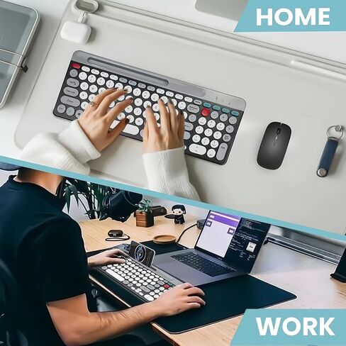 Wireless Keyboard and Mouse Combo with Phone Tablet Holder, Rechargeable Dual-Mode (Bluetooth 5.0 and 3.0 +2.4G) Multi-Device Silent Mouse for Windows, iPad, Tablet, MacOS,iOS,Android (Grey+White) in Saudi Arabia
