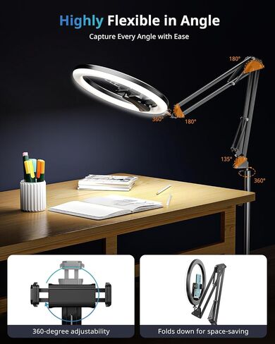 UBeesize 12" Ring Light Tripod for iPhone with Overhead Phone Mount Holder, Ring Lights with Stand and Camera Mounts for Photography/Live Streaming/TikTok/YouTube Content Creation in Saudi Arabia