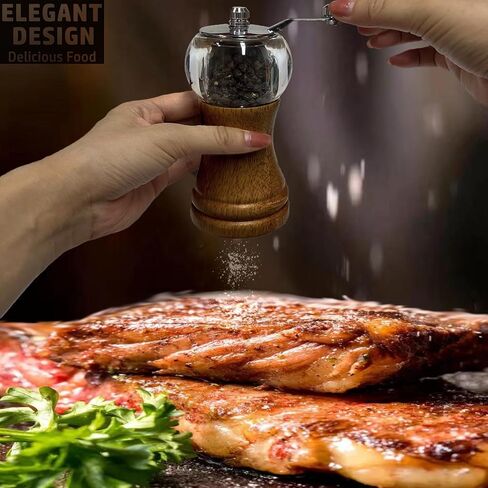 مجموعة مطحنة الفلفل، مطحنة يدوية كلاسيكية على شكل مصافحة يدوية، قطعة واحدة - 6 بوصات، مادة أكريليك EP، شفرات سيراميك مع مطحنة خشنة قابلة للتعديل، استمتع بأفضل أملاح البحر والفلفل المطحون الطازج والتوابل المختلفة in Kuwait