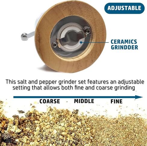 مجموعة مطحنة الفلفل، مطحنة يدوية كلاسيكية على شكل مصافحة يدوية، قطعة واحدة - 6 بوصات، مادة أكريليك EP، شفرات سيراميك مع مطحنة خشنة قابلة للتعديل، استمتع بأفضل أملاح البحر والفلفل المطحون الطازج والتوابل المختلفة in Kuwait