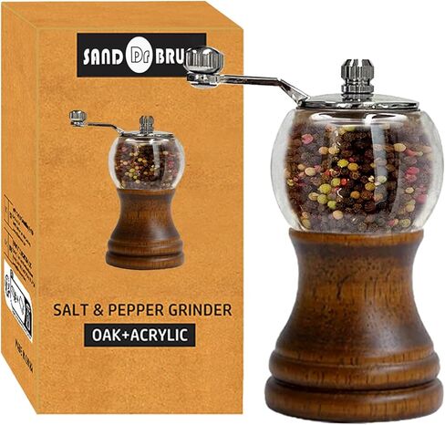 مجموعة مطحنة الفلفل، مطحنة يدوية كلاسيكية على شكل مصافحة يدوية، قطعة واحدة - 6 بوصات، مادة أكريليك EP، شفرات سيراميك مع مطحنة خشنة قابلة للتعديل، استمتع بأفضل أملاح البحر والفلفل المطحون الطازج والتوابل المختلفة in Kuwait