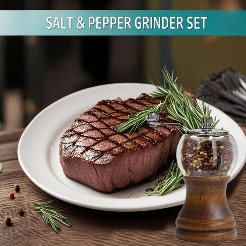 مجموعة مطحنة الفلفل، مطحنة يدوية كلاسيكية على شكل مصافحة يدوية، قطعة واحدة - 6 بوصات، مادة أكريليك EP، شفرات سيراميك مع مطحنة خشنة قابلة للتعديل، استمتع بأفضل أملاح البحر والفلفل المطحون الطازج والتوابل المختلفة in Kuwait