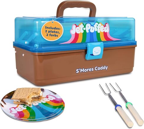 Nostalgia Jet-Puffed Lighted S’mores Caddy, Essential Marshmallow Roasting and S’mores Making Supplies for Camping, Vacation, and Backyard Bonfires, Carry Handle, Retractable Trays, and Carry Handle in Saudi Arabia