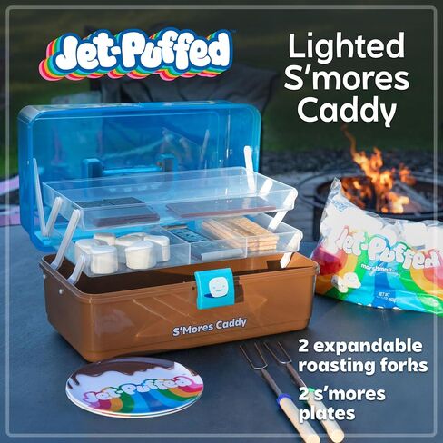 Nostalgia Jet-Puffed Lighted S’mores Caddy, Essential Marshmallow Roasting and S’mores Making Supplies for Camping, Vacation, and Backyard Bonfires, Carry Handle, Retractable Trays, and Carry Handle in Saudi Arabia