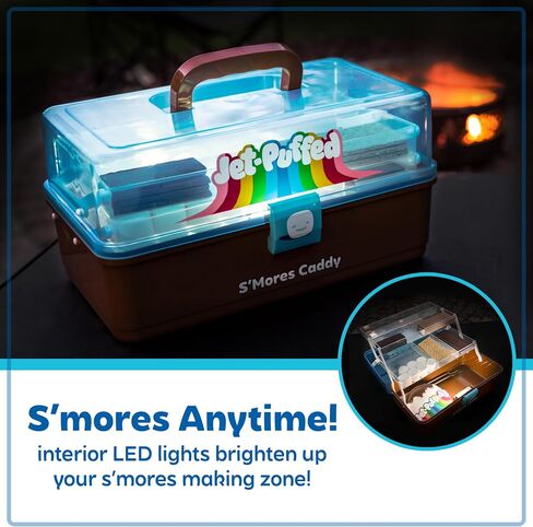 Nostalgia Jet-Puffed Lighted S’mores Caddy, Essential Marshmallow Roasting and S’mores Making Supplies for Camping, Vacation, and Backyard Bonfires, Carry Handle, Retractable Trays, and Carry Handle in Saudi Arabia