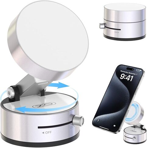 Vacuum Magnetic Suction Phone Holder,Upgraded 360° Adjustable Suction Cup Car Phone Mount,Hands-Free Cell Phone Holder for Car/Gym/Mirror/Smooth Surface,Compatible with iPhone 16/15/14/13/12 （white) in Saudi Arabia
