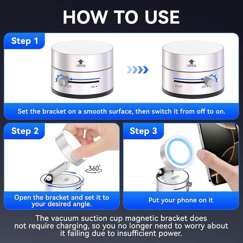 Vacuum Magnetic Suction Phone Holder,Upgraded 360° Adjustable Suction Cup Car Phone Mount,Hands-Free Cell Phone Holder for Car/Gym/Mirror/Smooth Surface,Compatible with iPhone 16/15/14/13/12 （white) in Saudi Arabia