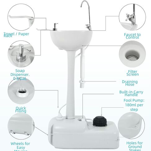 YITAMOTOR Portable Sink, 17L Camping Hand Washing Station with 24L Sewage Tank, Wheels, Soap Dispenser, Towel Holder, for Garden, Gather, Worksite, Outdoor, Travel, Boat in Saudi Arabia