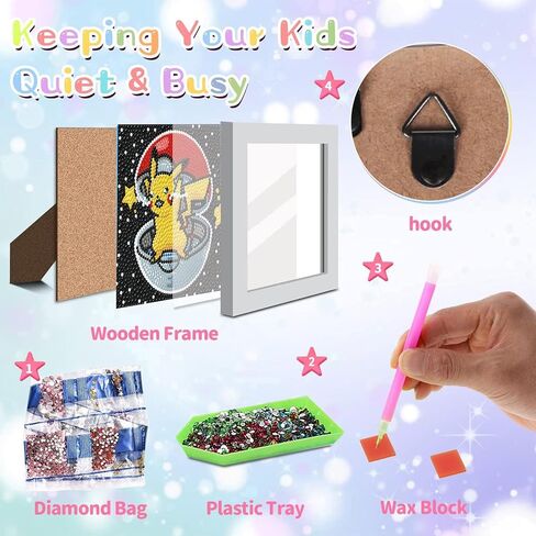 Kojefcv Cartoon Diamond Art Painting Kits for Kids with Frame ، Cartoon Diamond Art for Kids Ages 4-8-12 ، easy Gem Art Kid مع حزمة جميلة للهدية ديكور الجدار المنزلي (7x7inch) in Kuwait