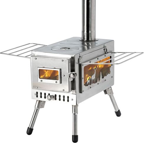 Outdoor Camping Stove Camp Tent Stove, Portable Wood Burning Stove with Chimney Pipe for Tent, Shelter, Camping Heating and Cooking - Reindeer Pattern - Small Styles in Saudi Arabia