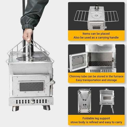 Outdoor Camping Stove Camp Tent Stove, Portable Wood Burning Stove with Chimney Pipe for Tent, Shelter, Camping Heating and Cooking - Reindeer Pattern - Small Styles in Saudi Arabia