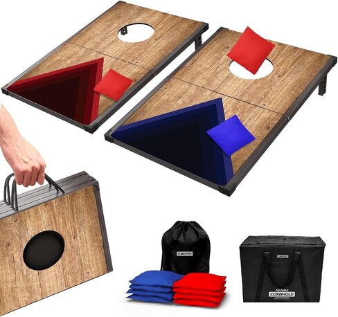 Portable Cornhole Board Set 24"x15", Foldable Wooden Travel Size Corn Hole Game Sets, Incl 2 Boards 8 Canvas Bean Bags, Indoor & Outdoor Lawn Toss Games Activity, for Kids Teens & Adults in Saudi Arabia