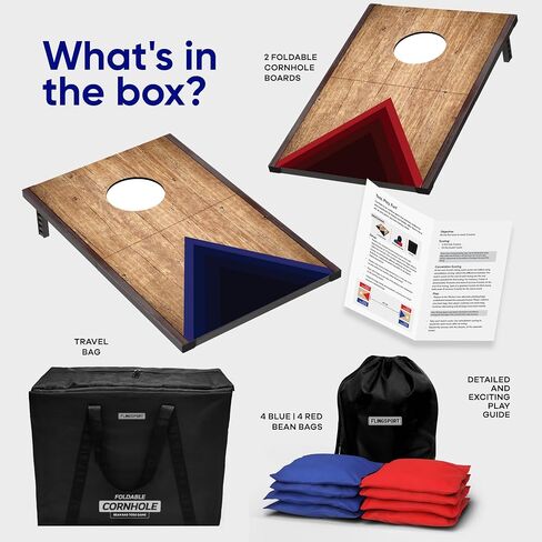 Portable Cornhole Board Set 24"x15", Foldable Wooden Travel Size Corn Hole Game Sets, Incl 2 Boards 8 Canvas Bean Bags, Indoor & Outdoor Lawn Toss Games Activity, for Kids Teens & Adults in Saudi Arabia