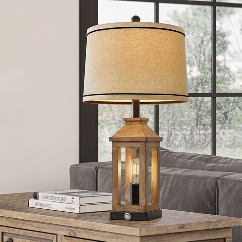 23.75 "Retro Farmhouse Black Table Lamp لغرفة المعيشة غرفة نوم منضدة حزمة واحدة تحكم اللمس بجانب السرير فينتيج مصباح حديث مع موانئ USB C+A ومصادر إضاءة 2 in Kuwait