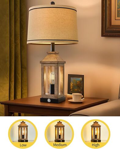 23.75 "Retro Farmhouse Black Table Lamp لغرفة المعيشة غرفة نوم منضدة حزمة واحدة تحكم اللمس بجانب السرير فينتيج مصباح حديث مع موانئ USB C+A ومصادر إضاءة 2 in Kuwait