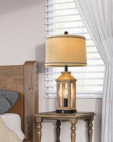 23.75 "Retro Farmhouse Black Table Lamp لغرفة المعيشة غرفة نوم منضدة حزمة واحدة تحكم اللمس بجانب السرير فينتيج مصباح حديث مع موانئ USB C+A ومصادر إضاءة 2 in Kuwait
