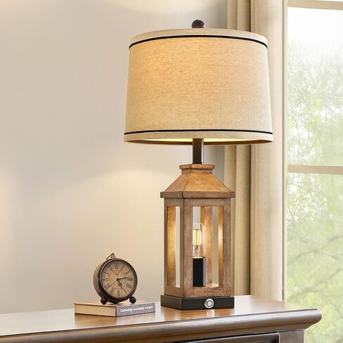 23.75 "Retro Farmhouse Black Table Lamp لغرفة المعيشة غرفة نوم منضدة حزمة واحدة تحكم اللمس بجانب السرير فينتيج مصباح حديث مع موانئ USB C+A ومصادر إضاءة 2 in Kuwait