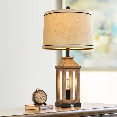 23.75 "Retro Farmhouse Black Table Lamp لغرفة المعيشة غرفة نوم منضدة حزمة واحدة تحكم اللمس بجانب السرير فينتيج مصباح حديث مع موانئ USB C+A ومصادر إضاءة 2 in Kuwait