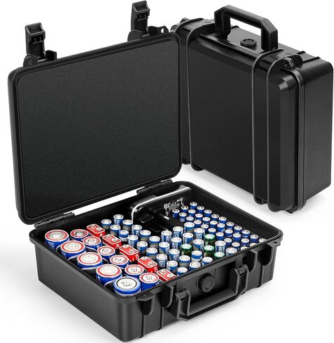 Battery Storage Case for 88 Batteries - Hard Organizer for AA/AAA / 9V /C/D Batterie and Storable Battery Charger. (Black) in Kuwait