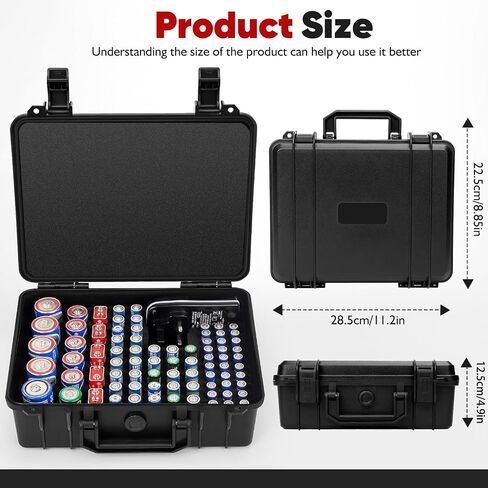 Battery Storage Case for 88 Batteries - Hard Organizer for AA/AAA / 9V /C/D Batterie and Storable Battery Charger. (Black) in Kuwait