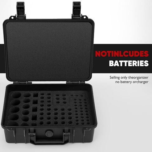 Battery Storage Case for 88 Batteries - Hard Organizer for AA/AAA / 9V /C/D Batterie and Storable Battery Charger. (Black) in Kuwait
