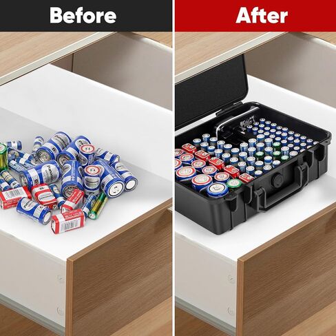 Battery Storage Case for 88 Batteries - Hard Organizer for AA/AAA / 9V /C/D Batterie and Storable Battery Charger. (Black) in Kuwait
