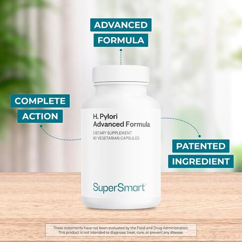 Supersmart - H. Pylori Fight Advanced Formula (Mastic Gum, Probiotics & Prebiotic) - Complete Action | Non-GMO & Gluten Free - 60 Vegetarian Capsules in Saudi Arabia