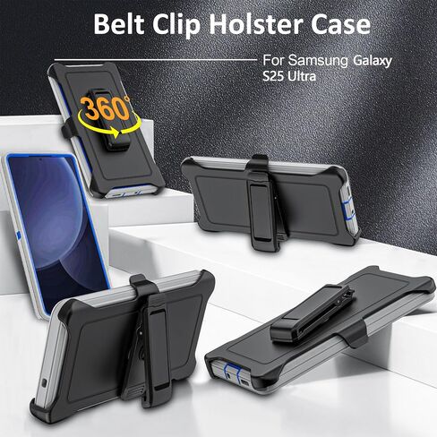 Compatible with Samsung Galaxy S25 Ultra Case, with Belt Clip Holster Heavy Duty Rugged Shockproof Full Body Protection Kickstand Cover for Samsung Galaxy S25 Ultra Phone (Black) in Saudi Arabia